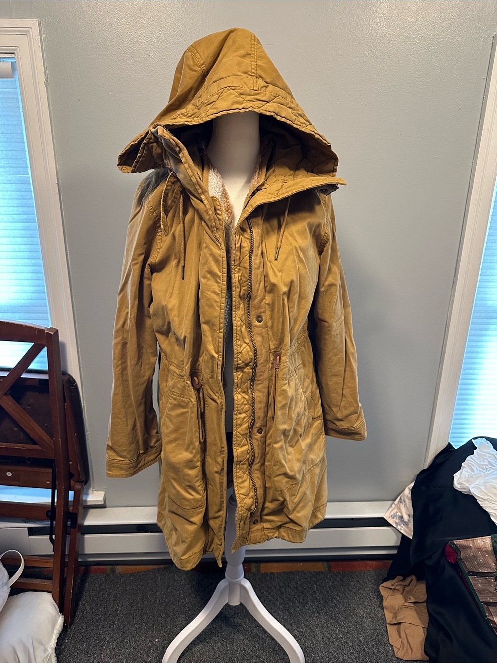 GAP Tan and Cream Sherpa-Lined Hooded Jacket